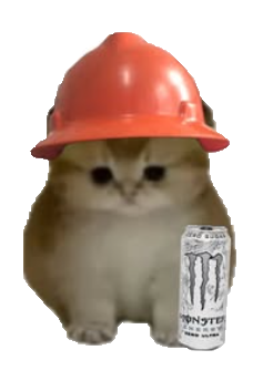 hardhat cat clutching a Monster